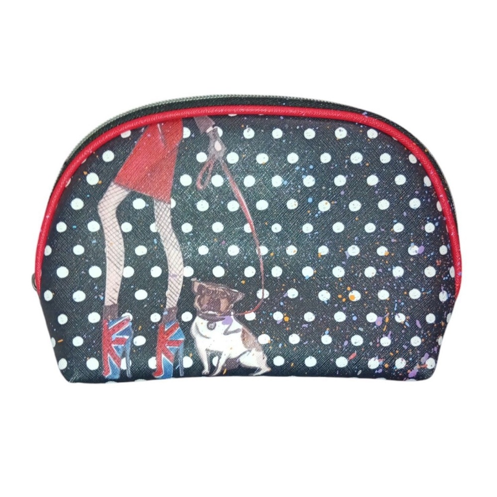 IZAK NEW YORK UK Boots Girl Polka Dot Zippered Cosmetic Make Up Bag